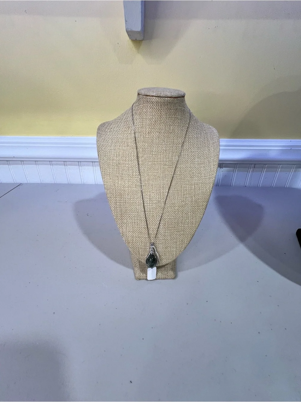 Silver-Tone Green SeraphiniteCabochon Pendant Necklace - Elegant Women's Jewelry
